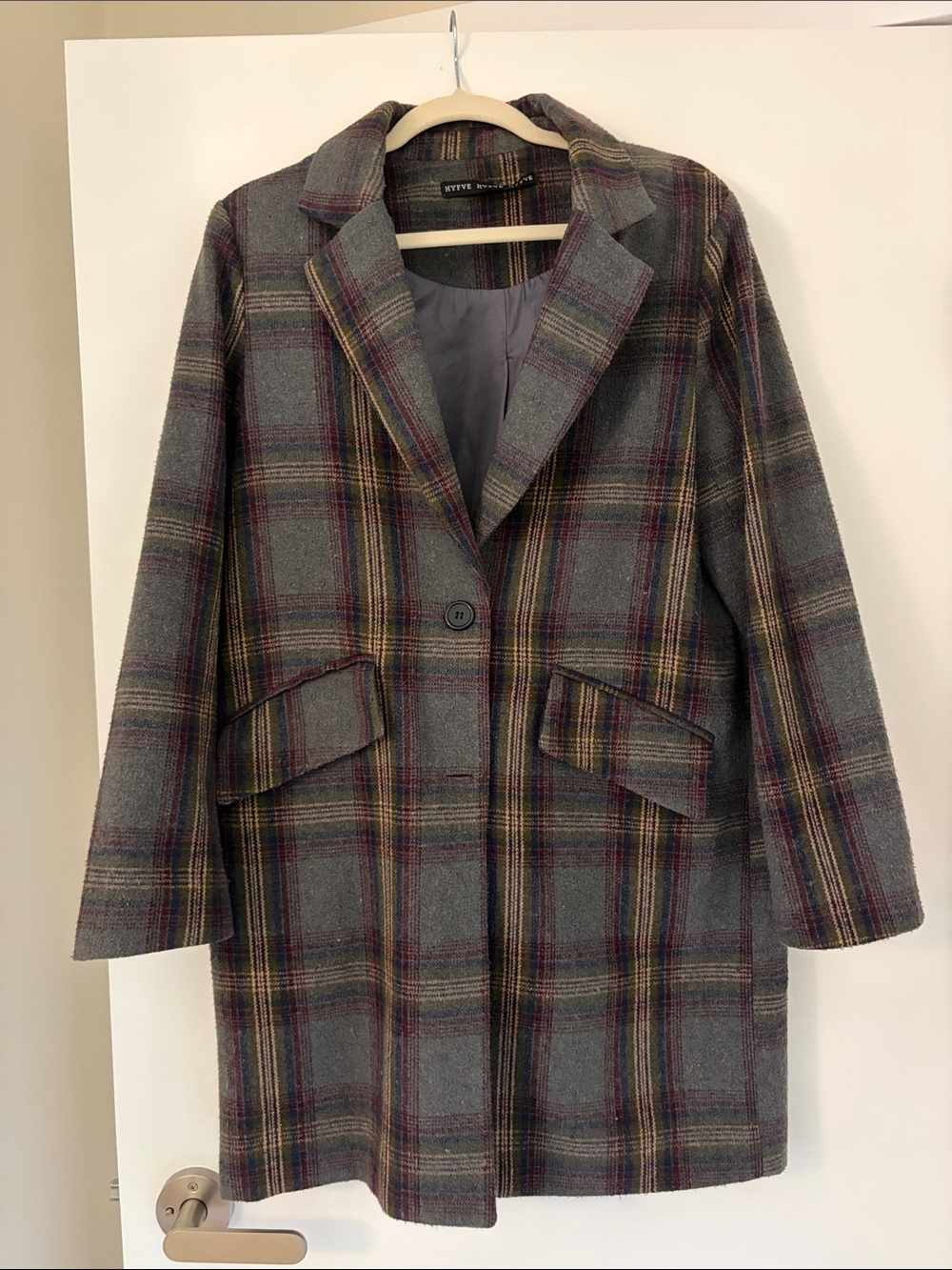Plaid Single-Button Pea Coat - Gray Multi